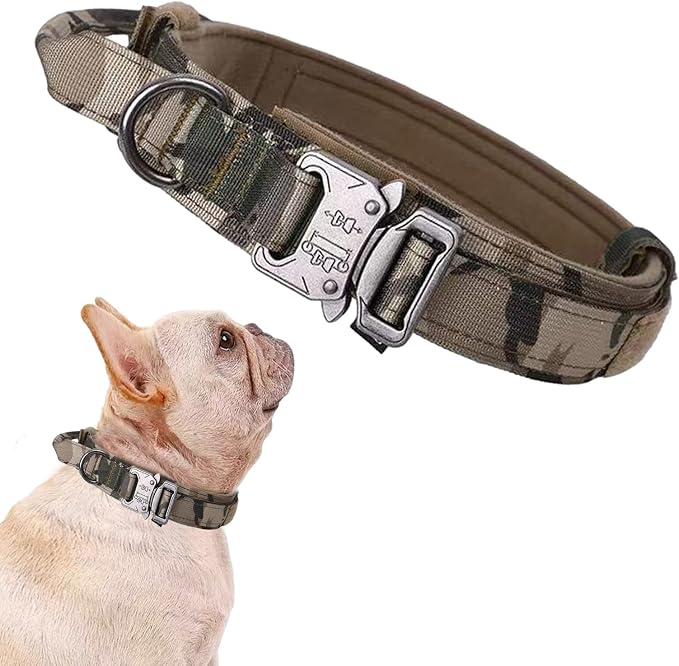 Tactical Dog Collar Military Dog Collar Adjustable Nylon Dog Collar Heavy Duty Metal Buckle with Handle for Dog Training (Camo,S) | Adjustable Fit,Heavy-Duty Quick-Release Metal Buckle,1000D Nylon Fabric,Soft-Padded Webbing,D-Ring,for Training & Hiking