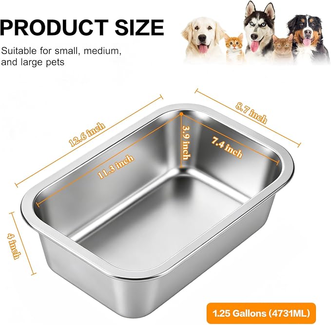 Stainless Steel Large Dog Water Bowl, Outdoor Dog Water Bowl, High Capacity Metal Dog Food Bowls, for Dog & Cat, Big, X- Large Pet 1.25 Gallons