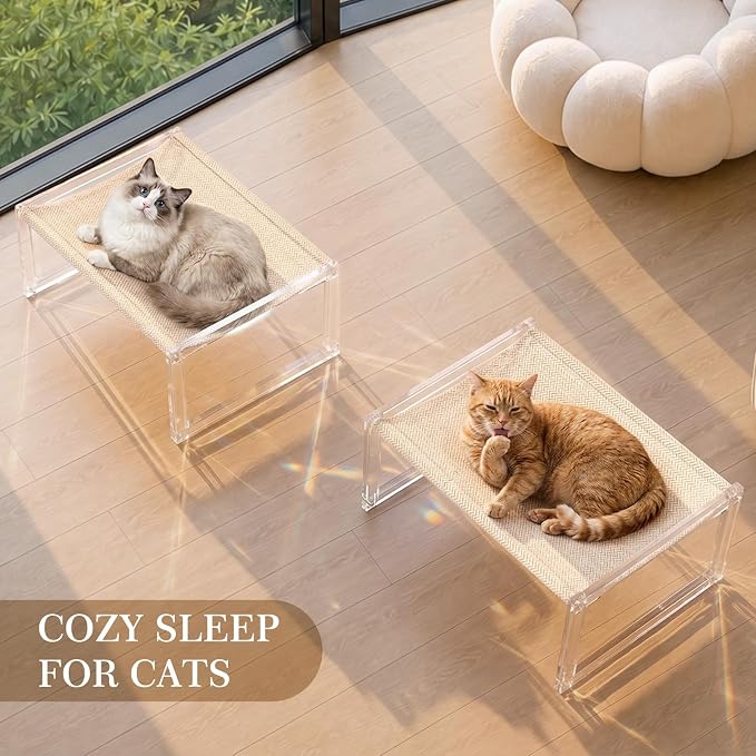 Acrylic Cat Hammock Bed, Elevated Cat Bed with Breathable Woven Mat, Sturdy Clear Cat Perch for Indoor Cats, Kittens, Small Dogs, Space-Saving Cat Furniture for Home Decor