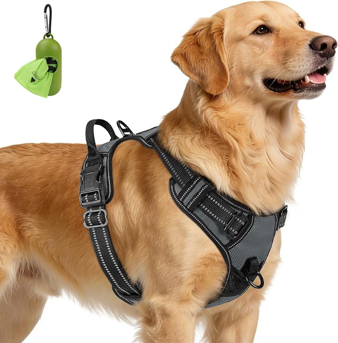 Joytale No Pull Dog Harness for Extra Large Dogs, Front Clip, Gray | Grab Handle for Instant Control, Padded & Adjustable Vest, Sturdy Metal D-Rings, for Safe Training & Daily Walking