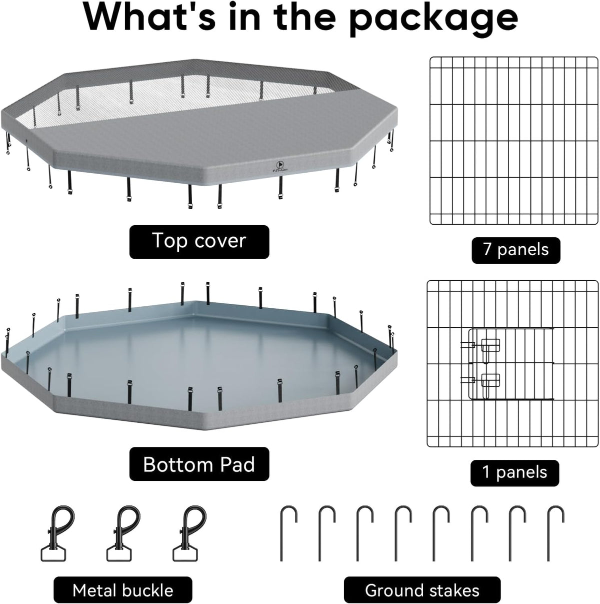 PJYuCien Dog Playpen, 8 Panels 42”H Dog Playpen Indoor with Grey Bottom Pad and Top Cover, Metal Foldable Dog Pen for Indoor Use, Better for Small Medium Animals, Grey