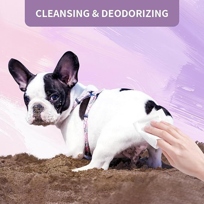 IMMHABI 100 PCS Dog Wipes for Paws and Butt Hypoallergenic Pets Cleansing & Deodorizing Anal Gland Hygienic Puppy Wipes for Dogs Face and Body Wipes Cleaning Fur Doggie Wipes Doggy Wipes (Lavender)