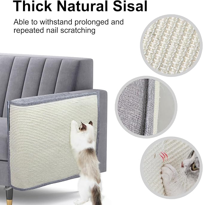 Upgraded Cat Scratch Furniture Protector,Cat Scratch Sofa Arm Sheild with Large Size Natural Sisal for Protecting Couch Sofa Chair Furniture 27.6''L*19.6''W (Light Grey/Left Handed)