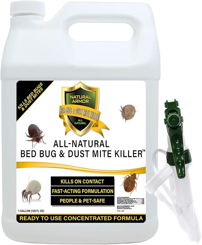 Bed Bug & Dust Mite Killer Natural Spray Treatment for Insects - Mattresses, Covers, Carpets & Furniture - Fast Extended Protection. Pet & Kids Safe - No Toxins or Chemicals 128 oz Gallon
