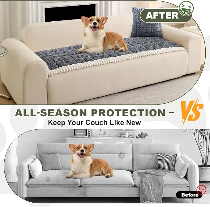 OTOB Couch Cover for Dogs Washable Pet Friendly, Non Slip Plush Fuzzy Love Seat Couch Covers Sofa Slipcovers, Geometric Jacquard Soft Pet Cushion Mat Protector All Seasons, (Dark Gray, 27.6" x 59.1")