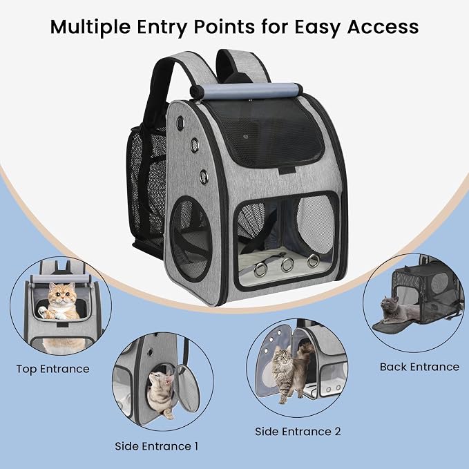 Expandable Cat Carrier Backpack, Large Space,Airline Approved, XL | Pet Backpack Carrier for Small Cats & Dogs up to 25 lbs, Travel Backpack for Hiking/ Vet, 4 Entrances, Breathable Ventilated