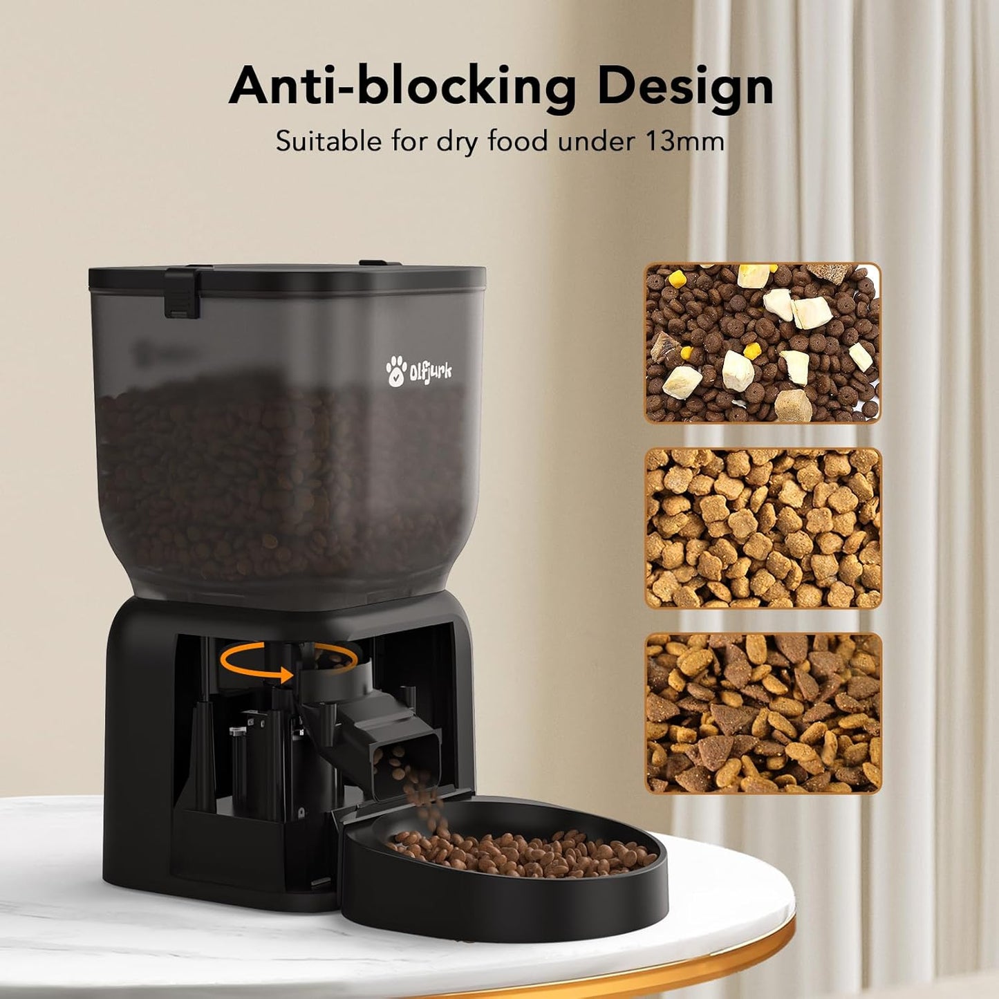 Automatic Dog & Cat Feeder with Freshness Preservation, 4L Timed Cat Feeder with LCD Screen.Up to 6 Meals Per Day and 1-15 Portion for Cats & Dog (Black)