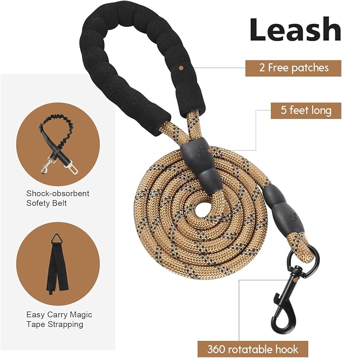 No Pull Tactical Dog Harness Medium Sized Dog, Service Dog Vest, M, Brown | Tactical Dog Vest Harness and Leash Set, Adjustable Military Service Dog Harness with Handle for Medium Large Dogs