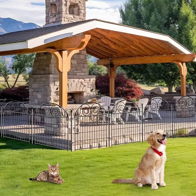 Getlay Tall Garden Fence Animal Barrier with Gate, 36 in(H) 8 Panels Garden Fences and Borders for Dogs, Dog Fence Outdoor for Yard, Total Length 17.5 Ft Metal Temporary Fencing│Patented