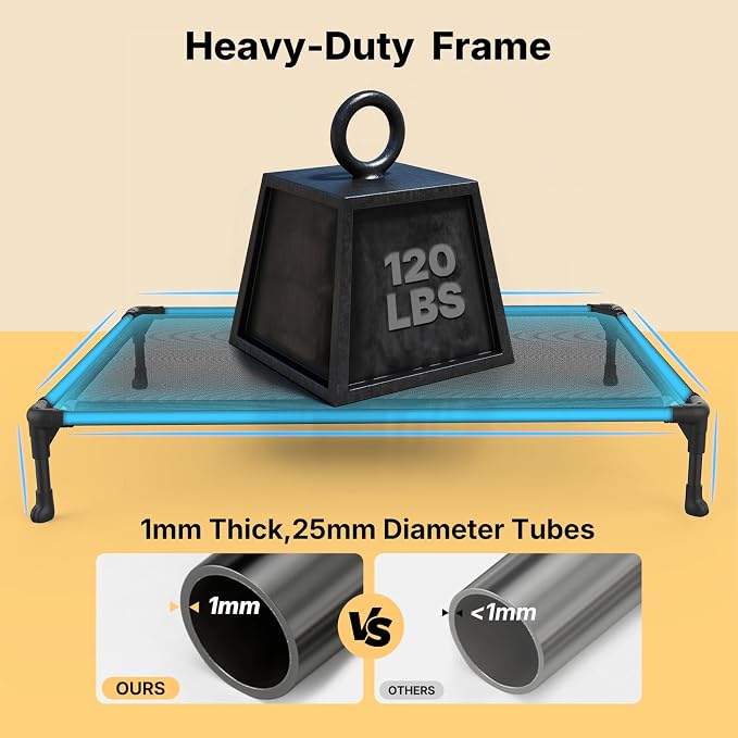 Veehoo Outdoor Elevated Dog Bed Large Sized Dogs, Cooling Raised Dog Cots | Off-ground training platform, portable camping hammock, breathable mesh, easy to clean, no-tool setup, 49"x33", Beige Coffee