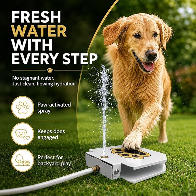 Outdoor Dog Water Fountain - Paw-Activated Sprinkler for Large & Medium Dogs - Upgraded Copper Valve & Y Splitter - Perfect Pet Drinking Dispenser Toy