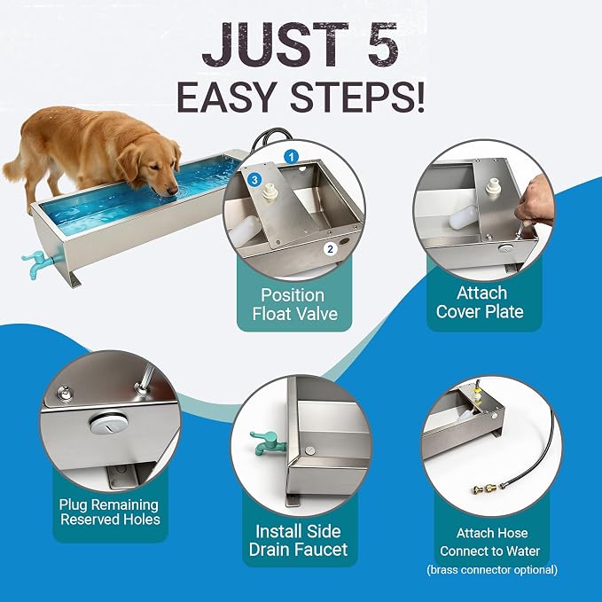 Automatic Livestock Waterer Drinking Trough Large Dog Water Bowl Dispenser 12 Gallon Stainless Steel with Float Valve for Cattle Chicken Goat Horse Pigs Poultry Outdoor Animals