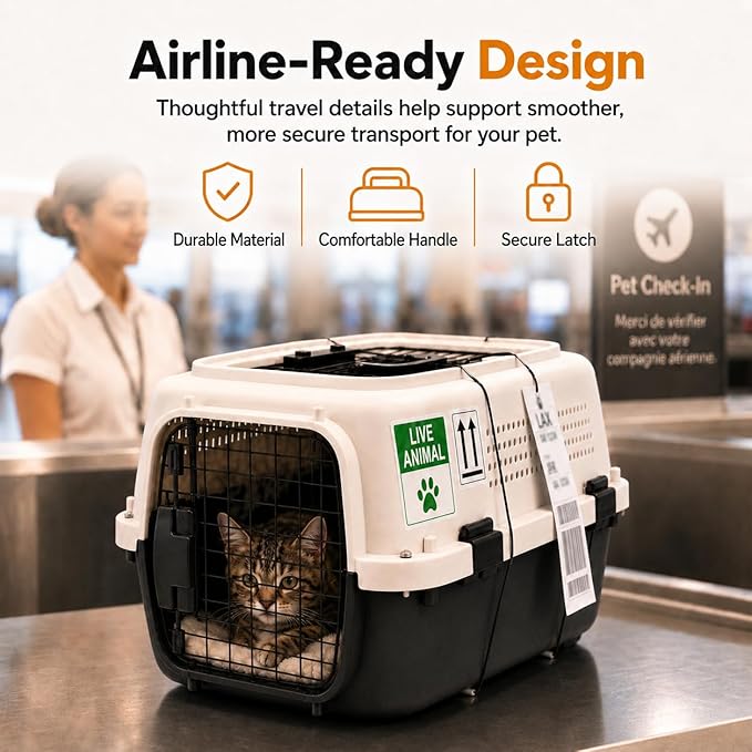 23" Airline Approved Cat Carrier Hard Shell, Dual-Entry Pet Carrier with Top & Front Doors, Detachable Food Bowl & Secure Lock, Breathable Dog Carrier for Cats & Small Dogs Up to 22 lbs - Black