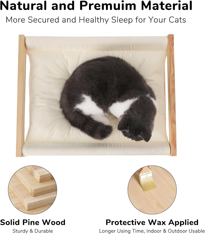 FUKUMARU Large Cat Hammock, Raised Dog Bed for Indoor and Outdoor, Washable | 21" Wooden Pet Beds, Cozy Velvet Cat Couch, Elevated Pet Sofa for Puppy, Bunny and Small Animal