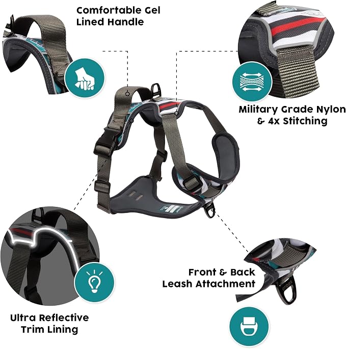 Embark No Pull Dog Harness, Reflective Adjustable Training Vest, No Choke | Adjustable straps fit all dog breeds with sturdy hooks; 360° reflective trim, soft padded Harness Design for All Dogs