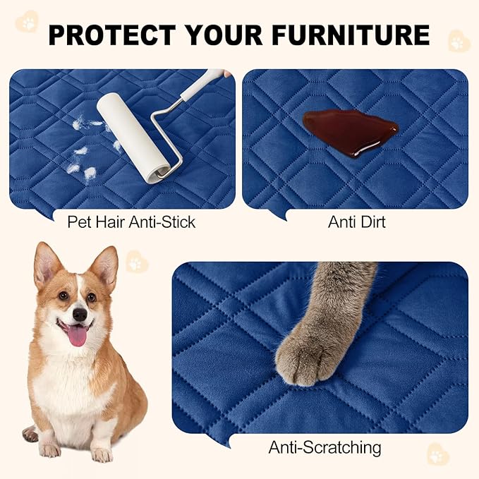 Smiry Reversible Waterproof Couch Covers for Sofa, Washable Dogs Pet Couch Covers for 3 Cushion Sofa Pet Friendly, Water Resistant Furniture Protector Slipcover, Geometric (52"x82", Navy/Blue)