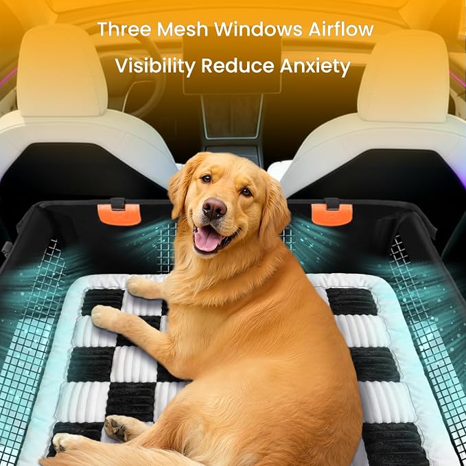 Large Dog Car Seat Cover with Checkered Dog Bed Mat for Back Seat Half - Single Seat Travel Hammock Extender, Waterproof Hard Bottom, Trendy Checkered Car Accessories for SUV Truck Vehicle