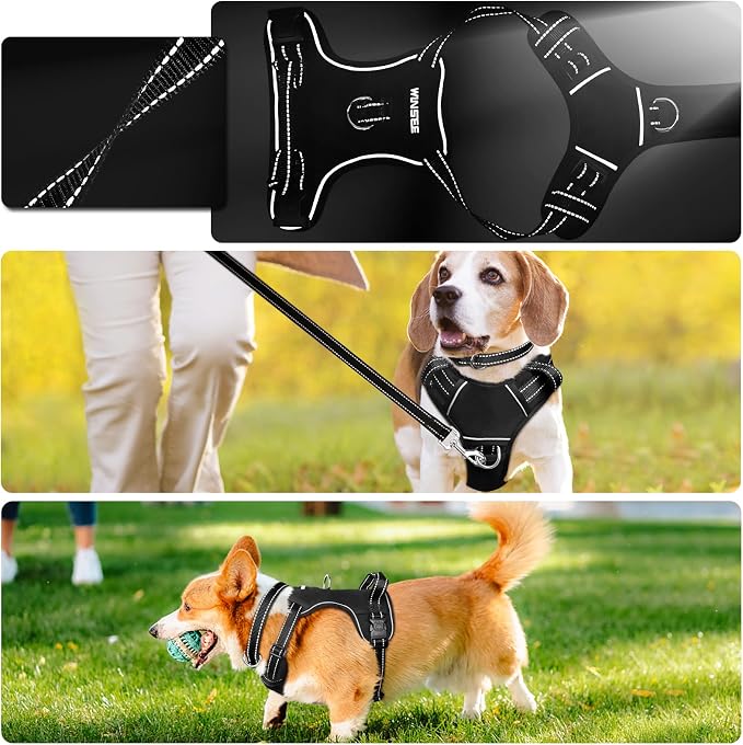 Dog Harness No Pull, Pet Harnesses with Dog Collar, Adjustable Reflective Oxford Outdoor Vest, Front/Back Leash Clips for Small, Medium, Large, Extra Large Dogs, Easy Control Handle for Walking