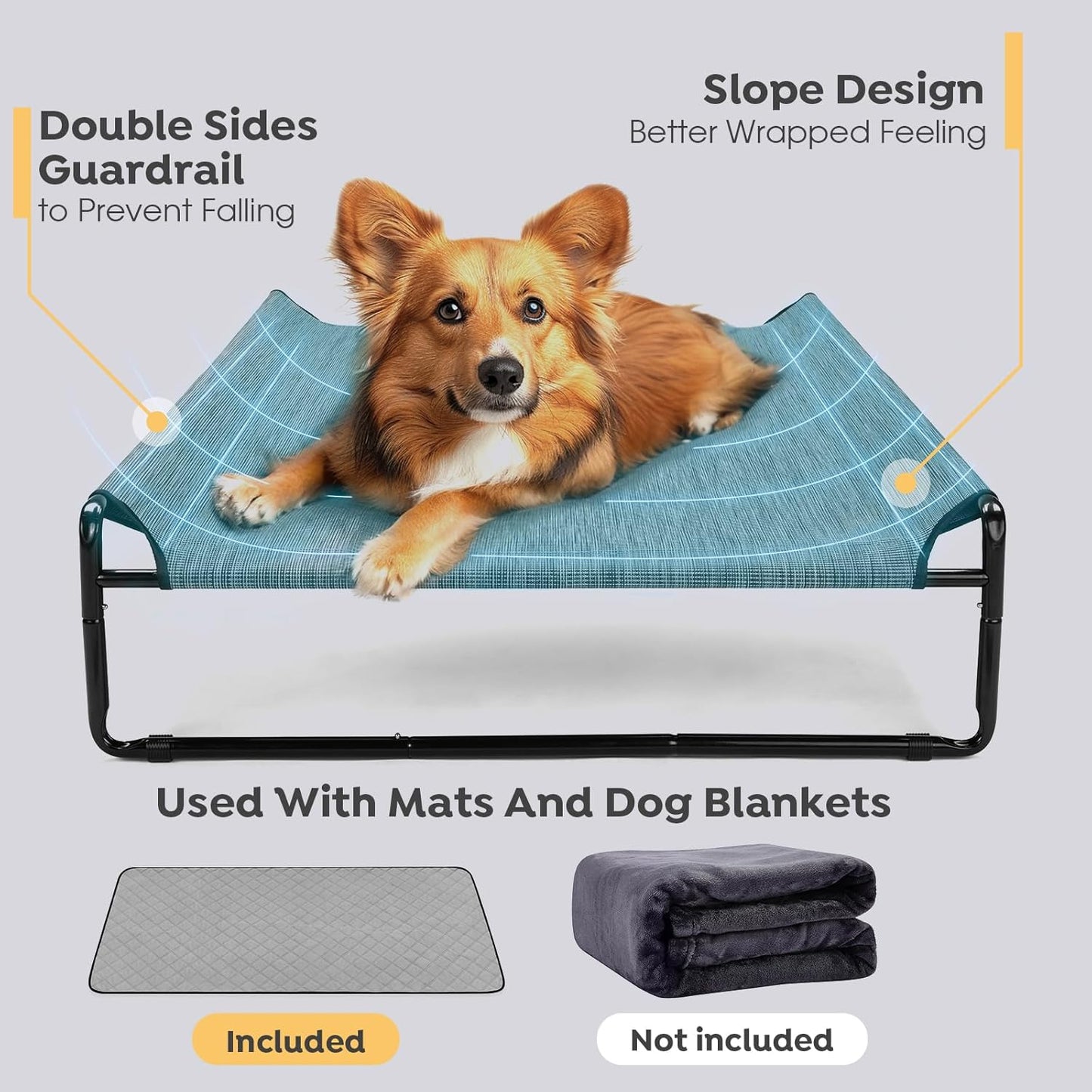 Veehoo Original Outdoor Elevated Dog Bed, Cooling Raised Dog Cot for Large Dogs, Portable Standing Pet Hammock Platform with Washable Breathable Mesh, No-Slip Feet, 43" x 30", Black Silver