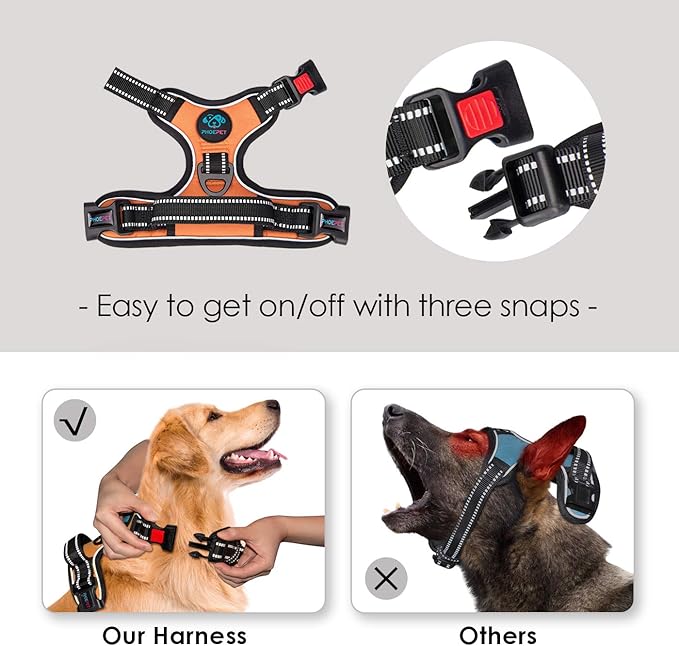 No Pull Dog Harnesses for Small Dogs Reflective Adjustable | Front Clip Vest with Handle 2 Metal Rings 3 Buckles [Easy to Put on & Take Off] (XS, Orange)