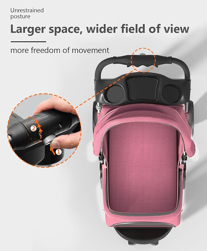 OS MOTOR 3 Wheels Pet Stroller for Small Medium Pets, Pink | Foldable Carrier Jogger, Rear Wheel Breaks, Storage Basket, Visible Mesh Weather Cover, Portable, Dog, Cat, Puppy, Kitty