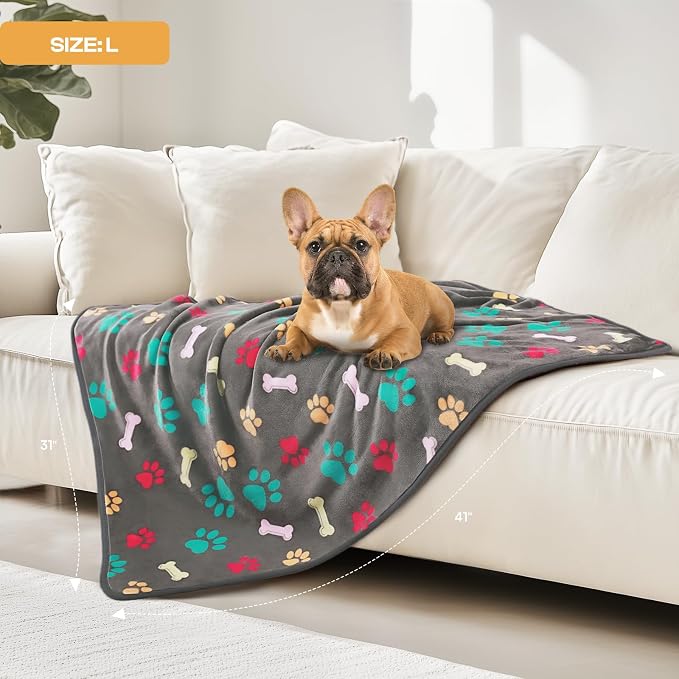 Luciphia 1 Pack 3 Blankets Fluffy Premium Fleece Pet Blanket Flannel Paw Printed Throw for Dog Cat(Medium 30x20'', Grey/Brown/Blue)