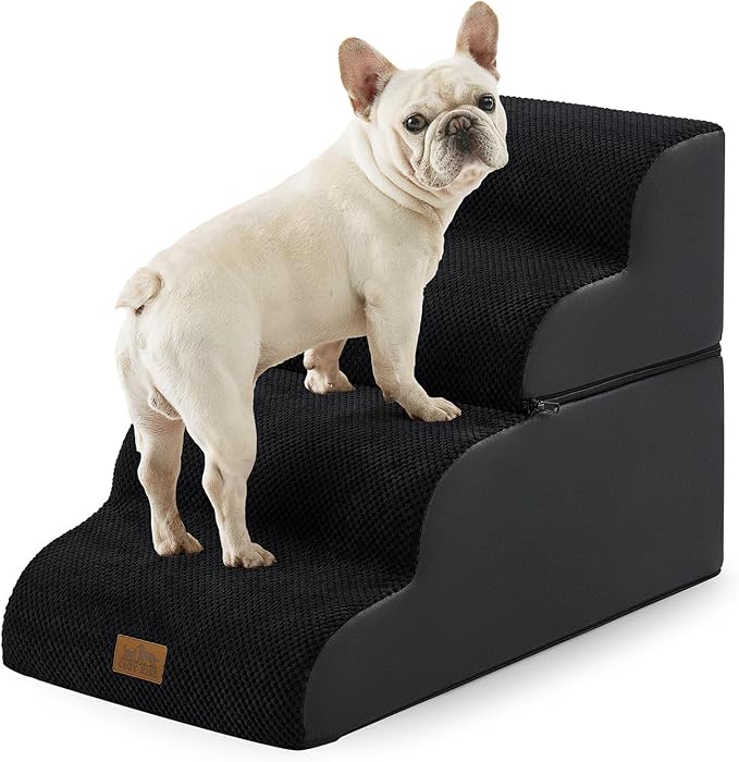 Detachable Curved Dog Stairs 19.7" H, 4 Step Small Dog Step for Puppy or Older Cat, Ramp for Bed, Sofa, Couch or Chair, Ladder with High Density Foam, 15.7x28.3x19.7 inch, Black