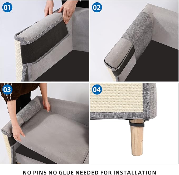 Cat Scratch Couch Protector with Natural Sisal for Protecting Couch Sofa Chair Furniture,Couch Protector from Cat Claws 23.6" L*19.7" W(Light Grey/Right Hand)