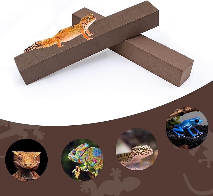 2-Pack Adjustable Reptile Climbing Branches – Brown Compressed Foam Strips for Tree Frogs, Geckos & Small Arboreal Pets | Naturalistic Habitat Decor
