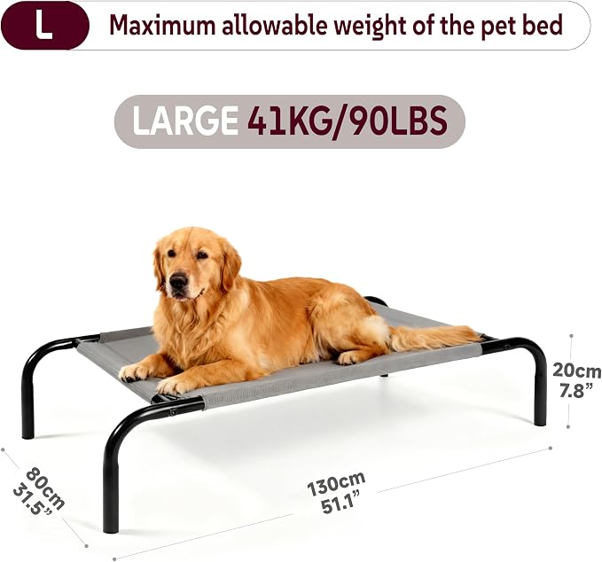 OUTSIDER Elevated Large Dog Bed, Breathable Mesh Cooling Cot with Airflow Support, 51" x 31.5" x 7.8" Grey, Durable Easy-Clean Frame for Heavy Pets