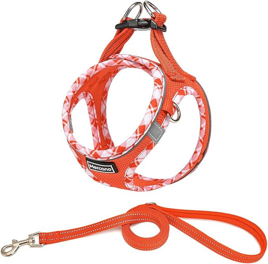 Mercano Soft Mesh Dog Harness and Leash Set, No-Chock Step-in Reflective Breathable Lightweight Easy Walk Vest Harnesses with Safety Buckle for Small Dogs, Cats (Tangerine, S)