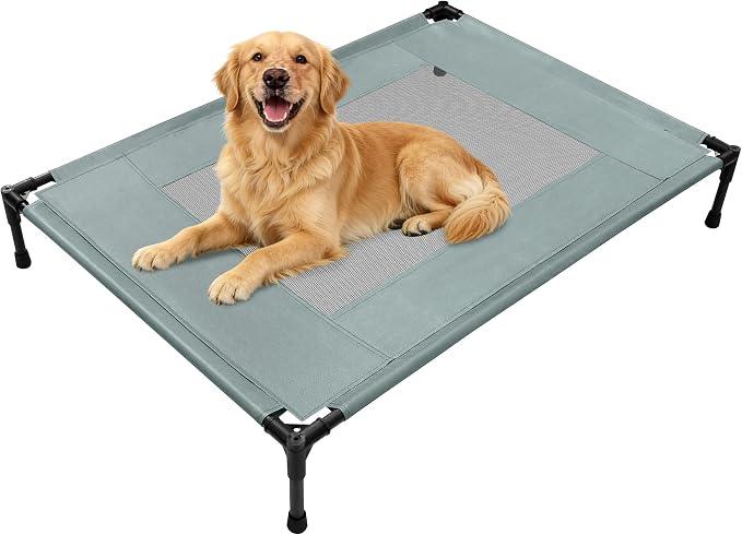 Elevated Dog Bed for Large Dogs - Outdoor Cooling Cot with Washable Breathable Mesh, Portable Raised Pet Bed with Non-Slip Feet & Waterproof Teslin, Heavy Duty & Chew Proof for Camping (Grey, Medium)