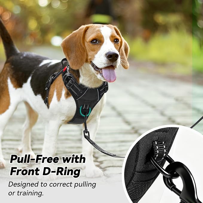 PoyPet No Pull Dog Harness Large with Front Clip & Neck Release Buckle | No Choke, Adjustable Vest, Reflective, Back Clip, Lockable, Soft Padded, Easy Control Handle for Walking Training, XL, Black