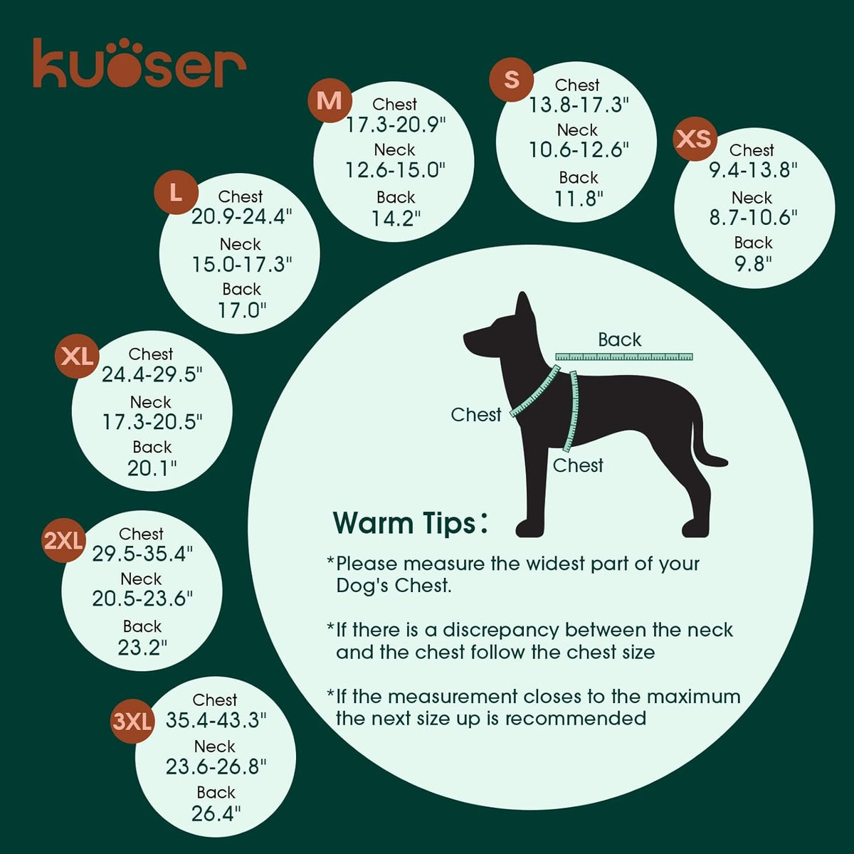 Kuoser Waterproof Dog Coat, Reversible Dog Jacket for Large Dogs, Adjustable Durable Doggie Winter Coat for Groowing Puppies Warm Puppy Cold Weather Apparel, Christmas Green L