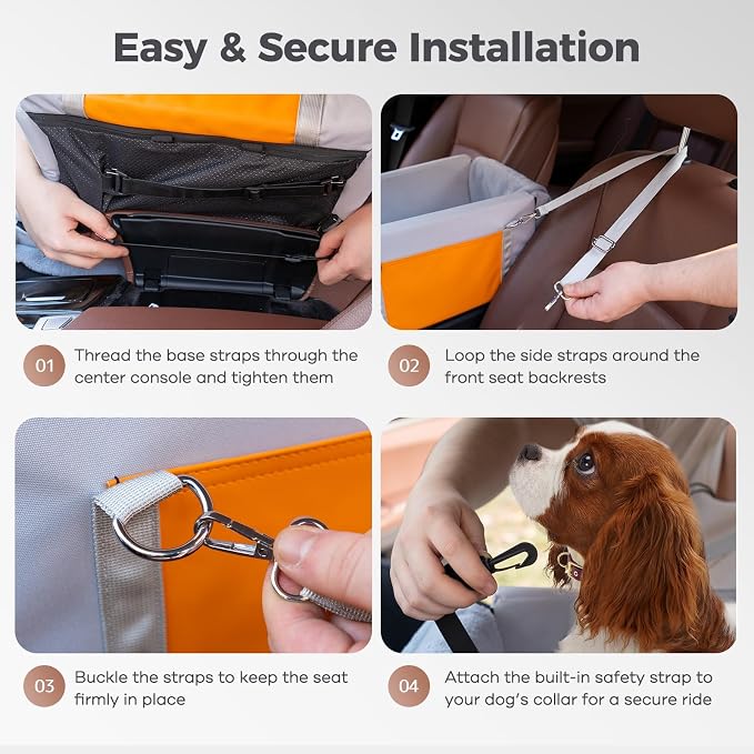 Avont Dog Car Seat for Small Dogs, Anti-Anxiety Center Console Booster Seat with Safety Straps, Soft Padded Travel Seat for Small Dogs & Cats up to 8 lbs -Light Grey