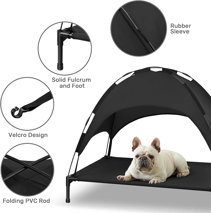 Elevated Dog Bed with Removable Canopy, Sun Protection Shade Tent Dog Cot | Portable Outdoor Dog Bed, Raised Pet Cooling Cot Bed for Dogs, 42in