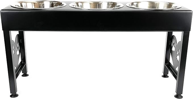 3 Bowl Dog Feeder Pet Feeding Station Triple 3 Quart Metal Dog Bowls 16 Inch Tall Made in USA
