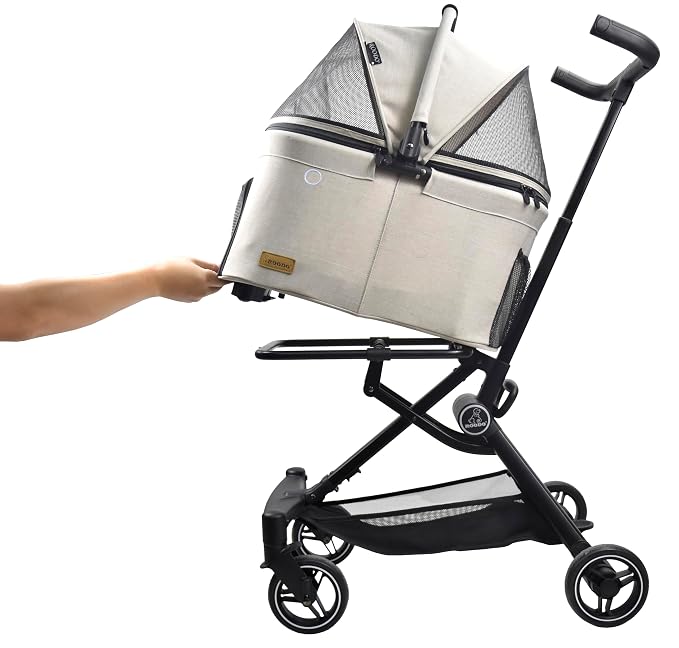ROODO 2026 Upgraded Version 3 in 1 Dog Cat Stroller with Detachable Carrier Lightweight Folding Portable All Terrain Pet Travel System Puppy Kitty Doggie Bunny Stroller for 30lbs(Light Grey)