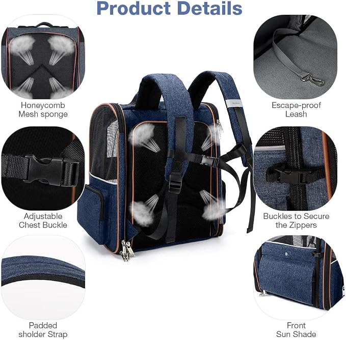 Extra Large Cat Backpack Carrier Expandable Pet Carrier Backpack for Small Dogs Medium Cats Fit Up to 18 Lbs, Dog Backpack Carrier, Foldable Puppy Backpack Carrier for Travel, Hiking,Blue