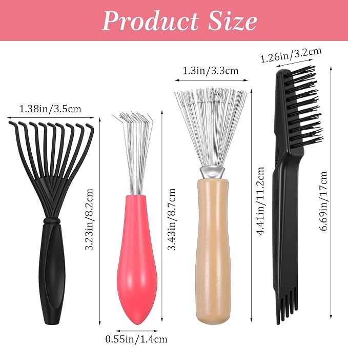 4pcs Comb and Brush Cleaner Tool Set Comb Cleaner Set Hair Brush Cleaners Tool Rake Combs Cleaning Brushes Mini Combs Cleaners Rake, Brushes and Tools for Removing Hair Dust for Home Salon Use