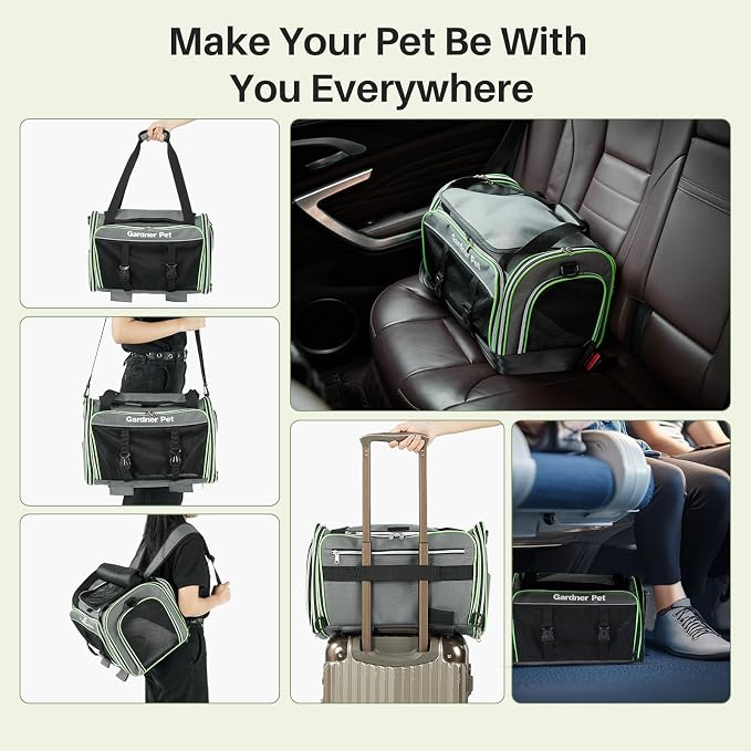 Gardner Pet Expandable Cat Carrier Airline Approved (18x12x12 in), 2-Side Square Extension Pet Travel Carrier for Medium Cats up to 15 lbs, Mesh Soft-Sided Cat Carrier Bag