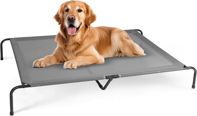 Cooling Elevated Dog Cot Bed Outdoor Raised Portable Dog Beds No-Slip Feet Portable Durable Pet Hammock Bed, 60x37x9 Inch, Grey