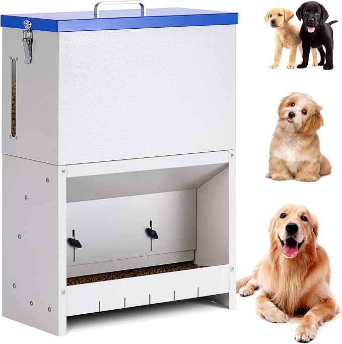 Automatic Dog Feeder Large Breed, Outdoor Dog Feeder for Large Dog | 25lbs Large Capacity Automatic Gravity Dog Feeder Suitable for Small, Medium, and Large Dog Breeds (Blue)