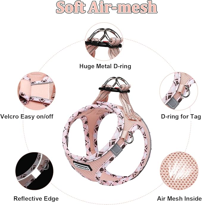 Mercano Soft Mesh Dog Harness and Leash Set, No-Chock Step-in Reflective Breathable Lightweight Easy Walk Vest Harnesses with Safety Buckle for Small Dogs, Cats (Champagne, M)
