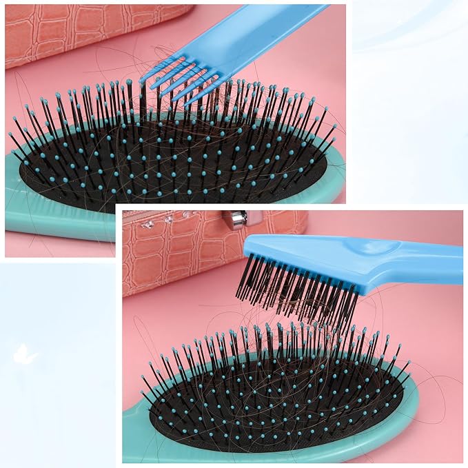 Yaomiao 2 Pcs Hair Brush Cleaner Tool 2-in-1, Light Blue Hairbrush Cleaner for Removing Hair Dust, Mini Comb for Removing Dirt, Home Salon Use