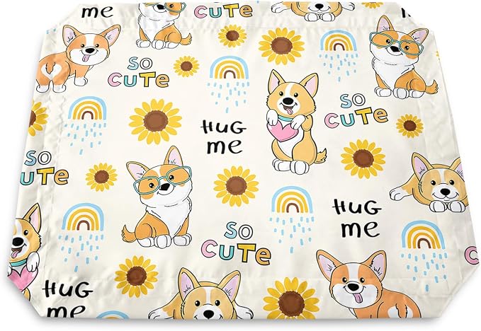 Kawaii Corgi Sunflower Orthopedic Elevated Dog Pet Bed(35"X25"X8"),with Metal Frame,Printing Breathable Waterproof Dog Kennel,Sleeping Bed for Small Medium Large Dogs Cats,for Home,Outdoor Use