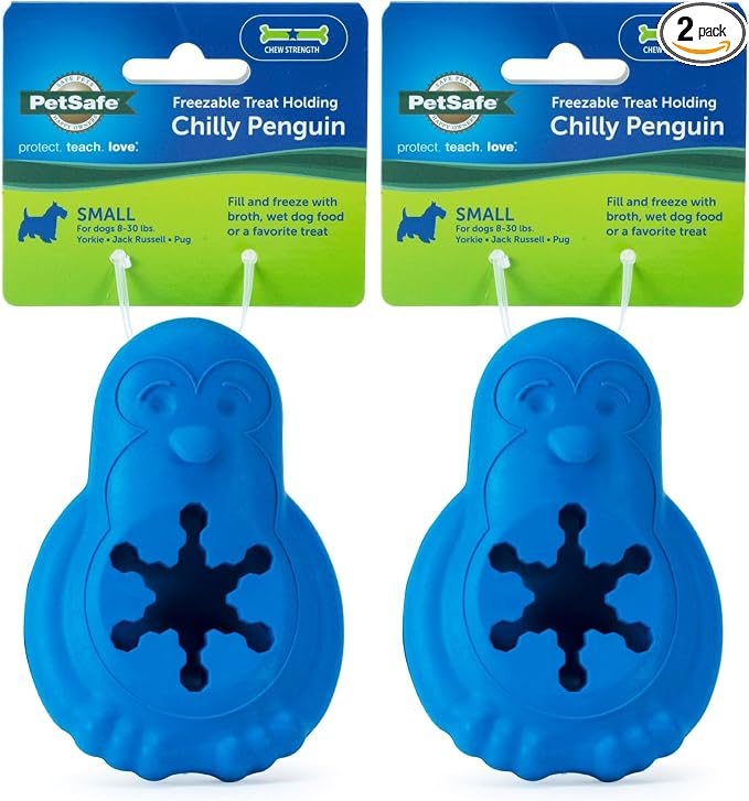 PetSafe Chilly Penguin-Freezable Dog Toy for Small Dogs-Fill and Freeze-Frozen Dog Toy to Fill with Treats-French Vanilla Scented-Interactive Pet Puzzle for Boredom or Separation Anxiety,(Pack of 2)