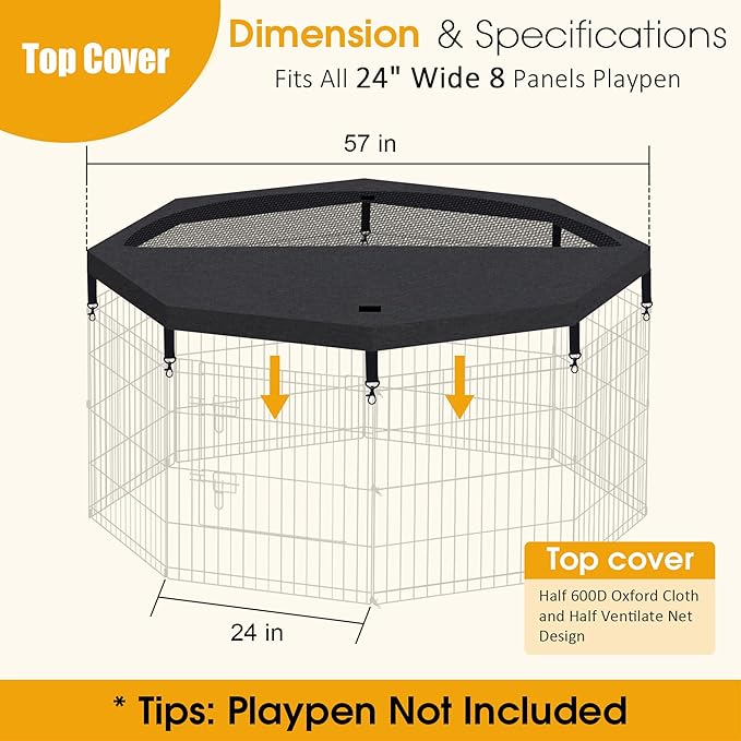 Dog Pen Pet Playpen Dog Fence Pad Indoor Foldable Metal Wire Exercise Puppy Play Yard Pet Enclosure Cover Outdoor (Only Top Cover, Playpen Not Included)