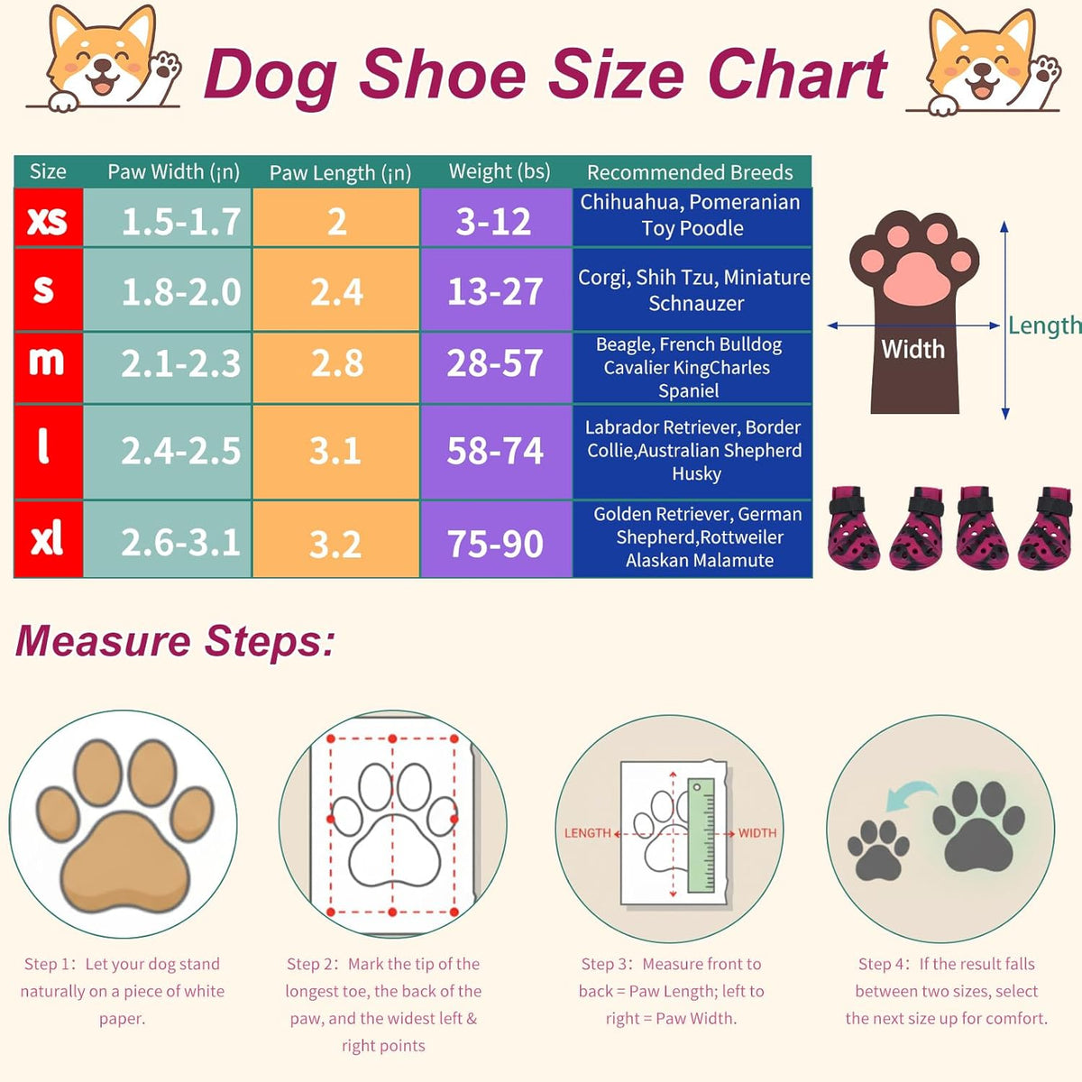 Dog Shoes for Hot Pavement and Snow, Silicone Dog Booties for Small Medium Large Dogs, Waterproof Paw Protectors- Non-Slip, Adjustable Straps, Dog Boots for Beach/Rain/Hiking (Black Pink, S)