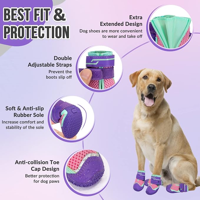 SlowTon Dog Shoes for Large Small Medium Dogs - Breathable Dog Boots for Summer Hot Pavement, Paw Protector for Outdoor Walking Winter Snow, Anti-Slip Rubber Dog Booties for Hardwood Floor (Pink, 5)